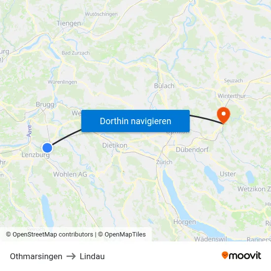 Othmarsingen to Lindau map