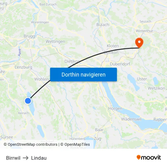 Birrwil to Lindau map