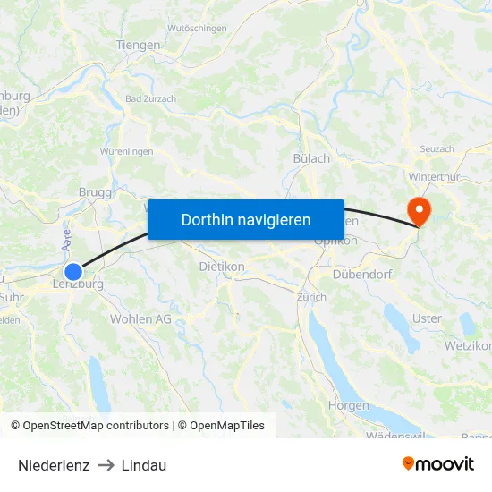 Niederlenz to Lindau map