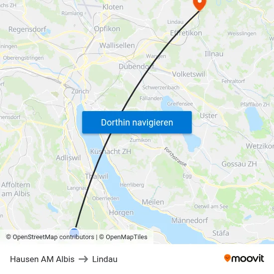 Hausen AM Albis to Lindau map