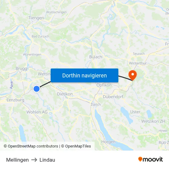 Mellingen to Lindau map