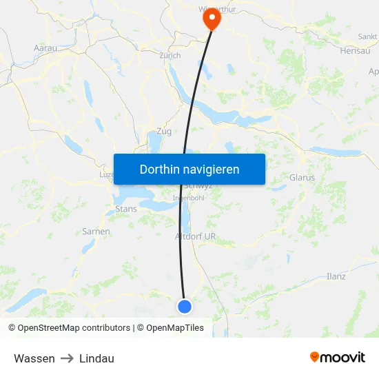 Wassen to Lindau map
