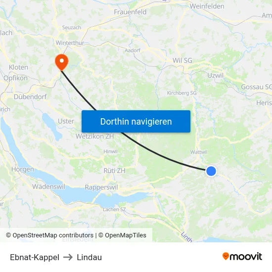 Ebnat-Kappel to Lindau map