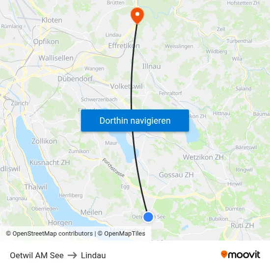 Oetwil AM See to Lindau map