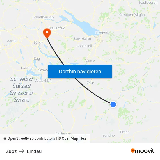 Zuoz to Lindau map
