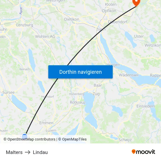 Malters to Lindau map
