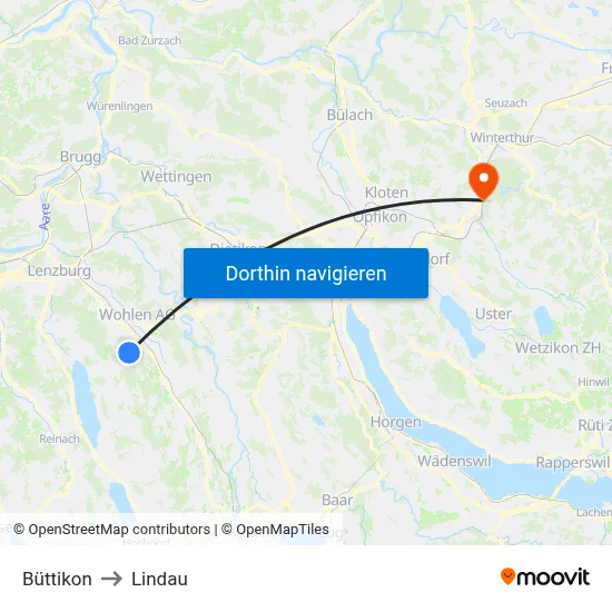 Büttikon to Lindau map