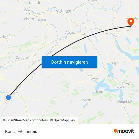 Köniz to Lindau map