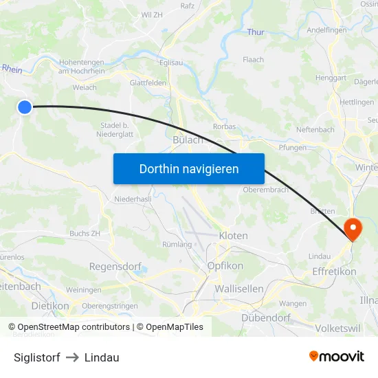 Siglistorf to Lindau map