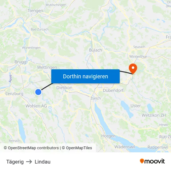 Tägerig to Lindau map