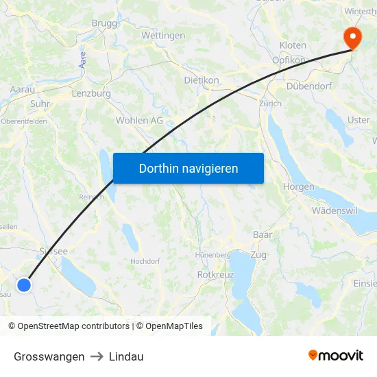 Grosswangen to Lindau map