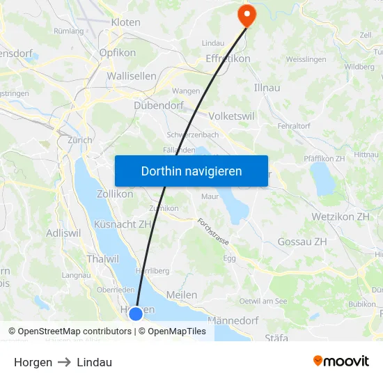 Horgen to Lindau map