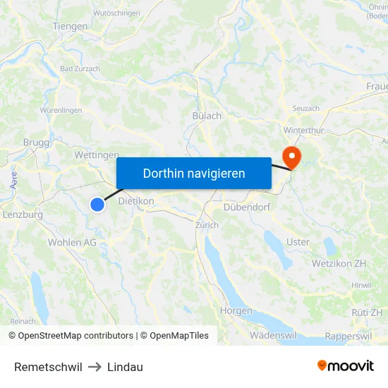 Remetschwil to Lindau map