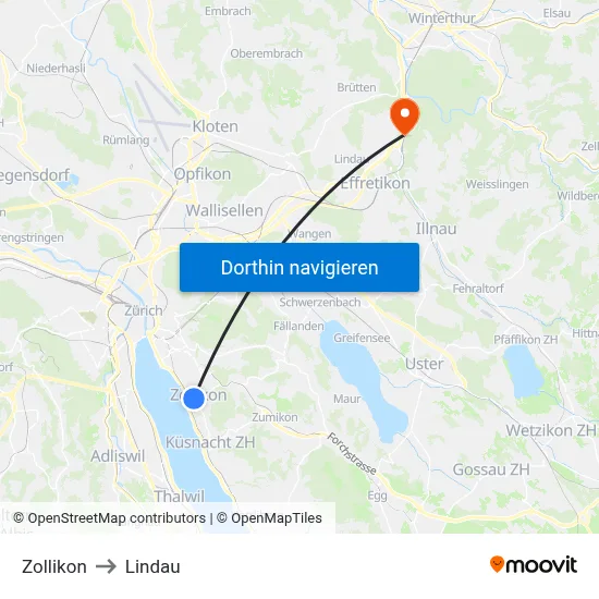 Zollikon to Lindau map