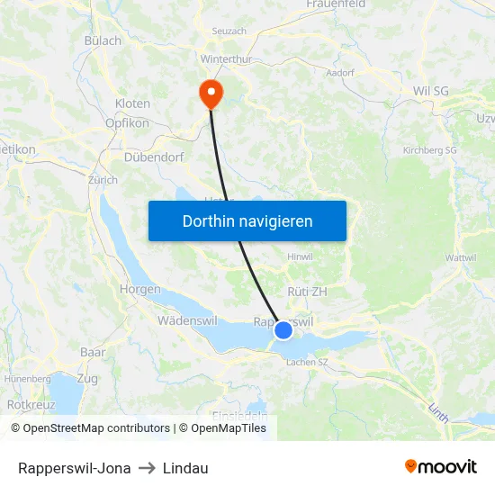 Rapperswil-Jona to Lindau map