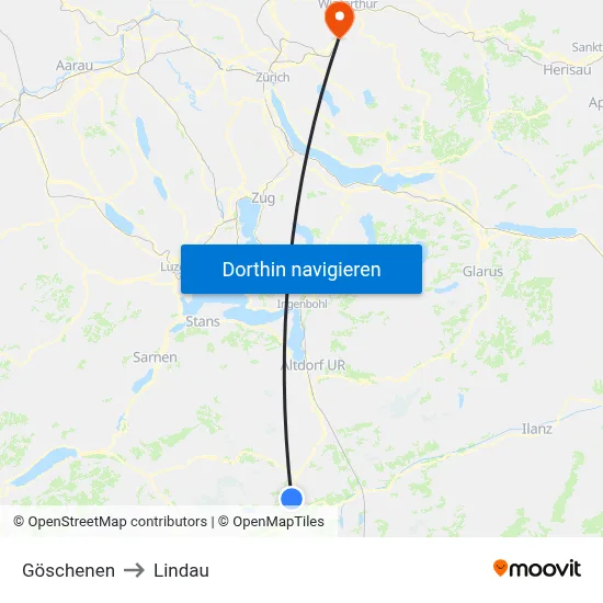Göschenen to Lindau map
