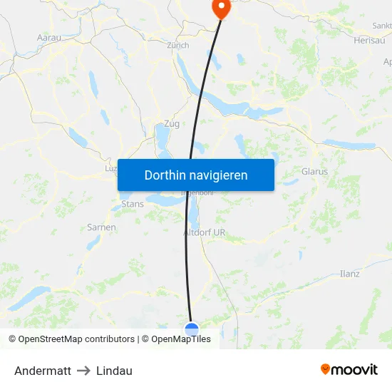 Andermatt to Lindau map