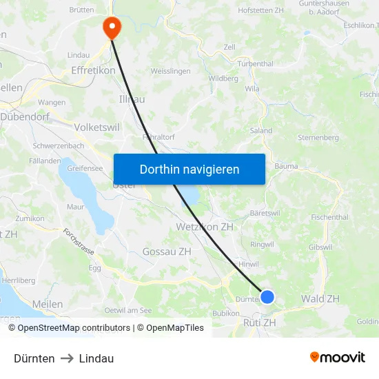 Dürnten to Lindau map