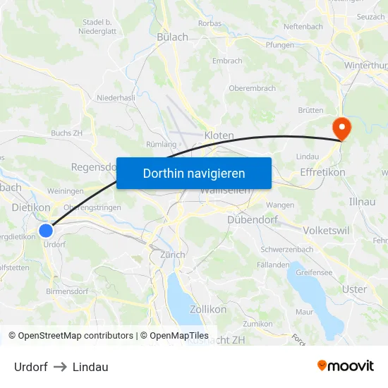 Urdorf to Lindau map