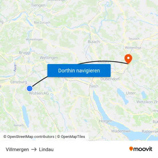 Villmergen to Lindau map