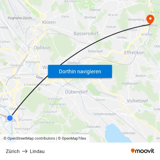 Zürich to Lindau map