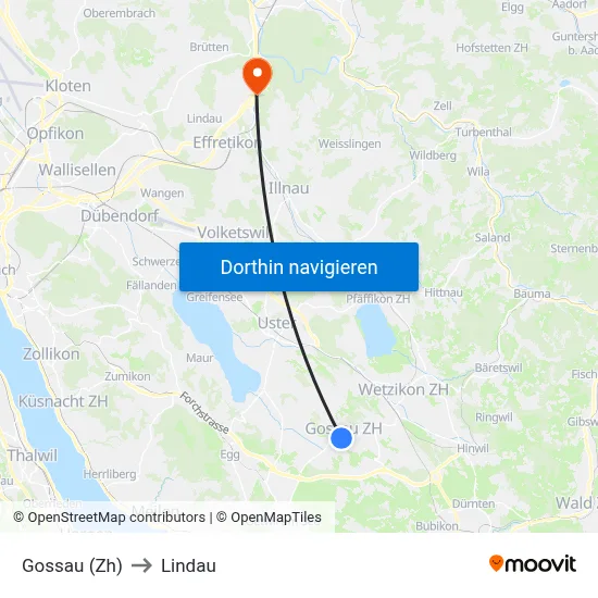 Gossau (Zh) to Lindau map