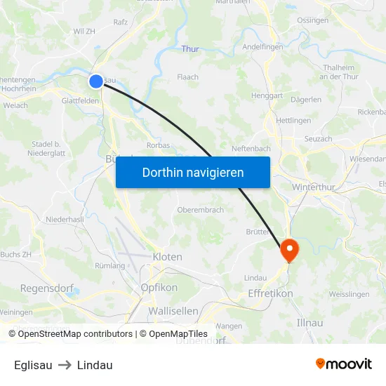 Eglisau to Lindau map