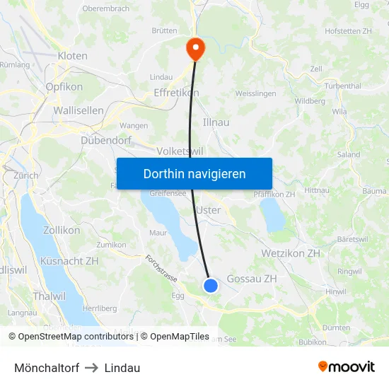 Mönchaltorf to Lindau map