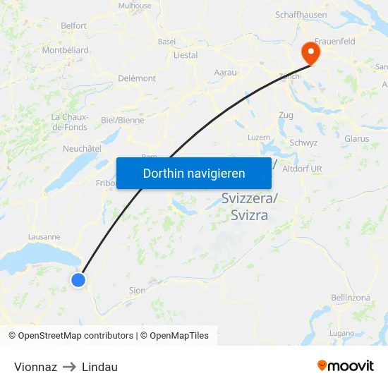 Vionnaz to Lindau map