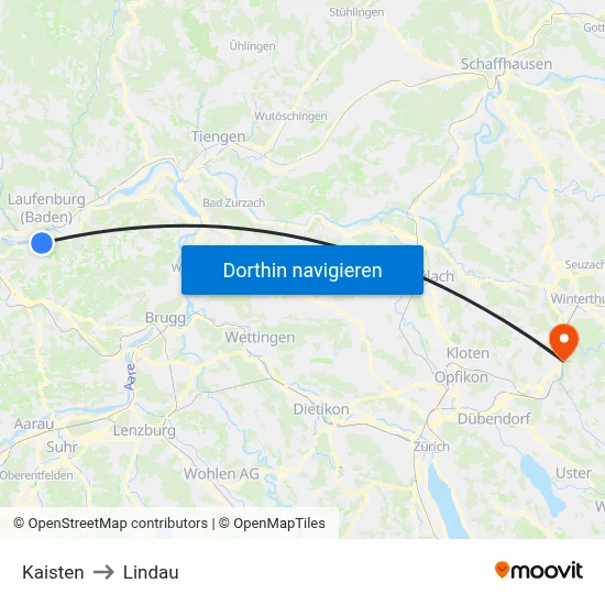 Kaisten to Lindau map