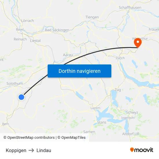 Koppigen to Lindau map