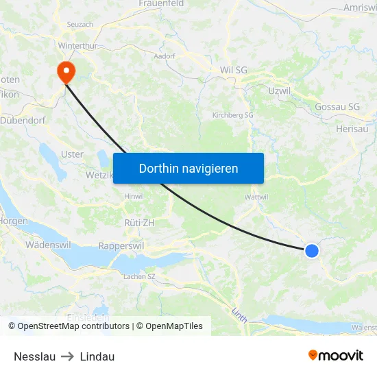 Nesslau to Lindau map