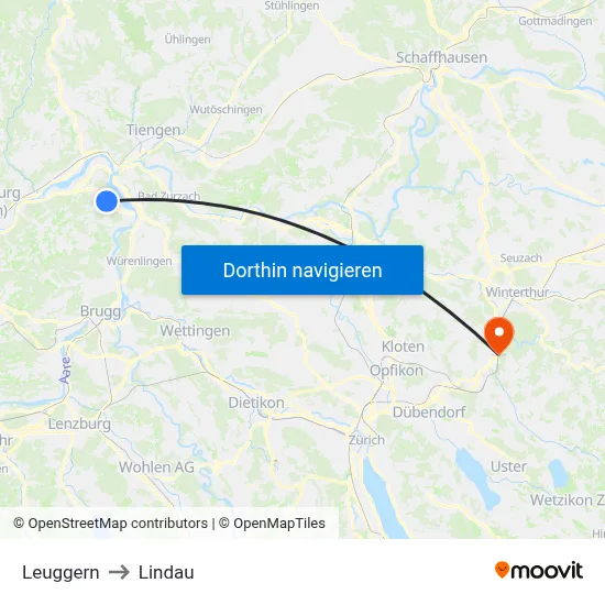 Leuggern to Lindau map