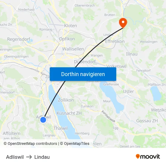 Adliswil to Lindau map