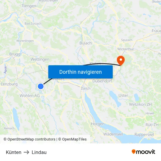 Künten to Lindau map