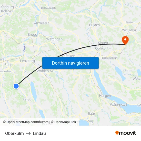 Oberkulm to Lindau map