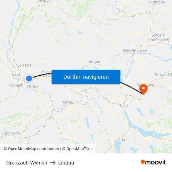 Grenzach-Wyhlen to Lindau map