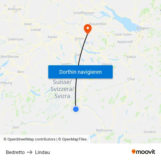 Bedretto to Lindau map