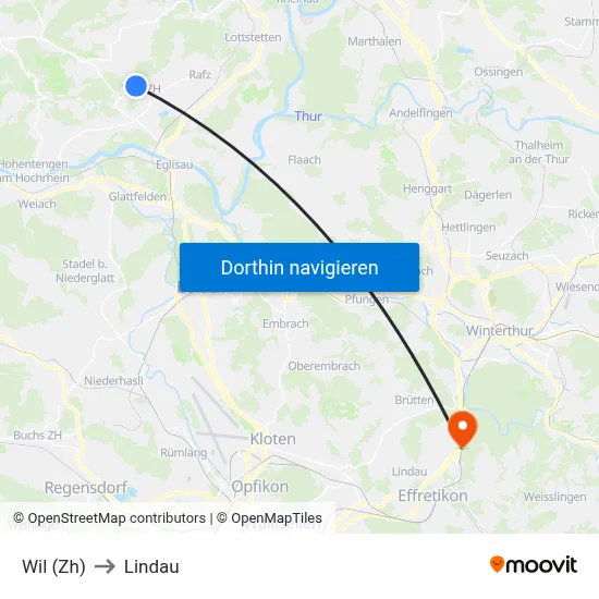 Wil (Zh) to Lindau map
