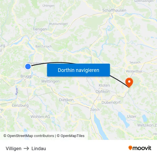 Villigen to Lindau map