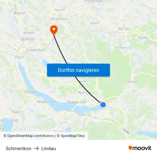 Schmerikon to Lindau map