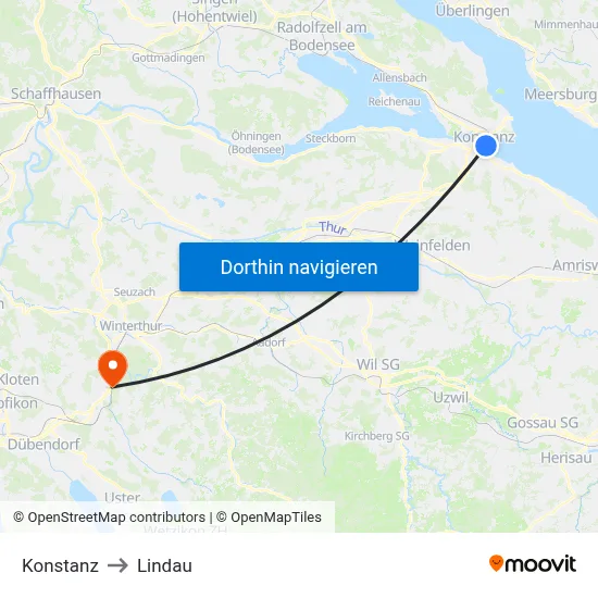 Konstanz to Lindau map