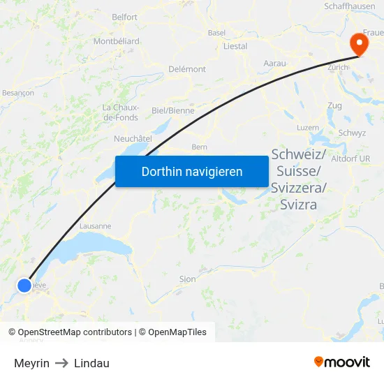 Meyrin to Lindau map
