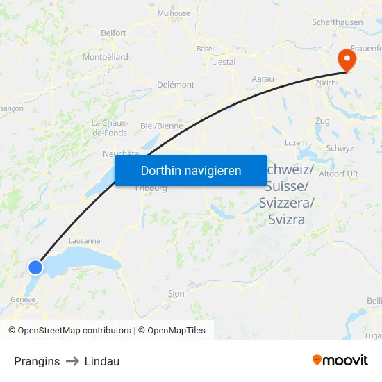 Prangins to Lindau map