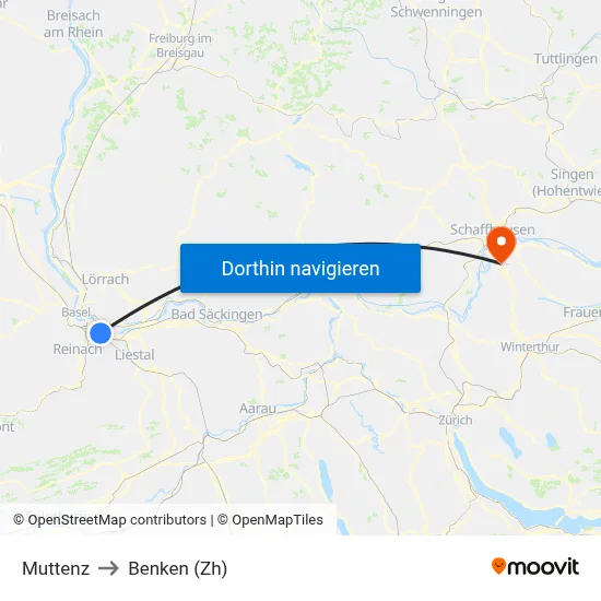 Muttenz to Benken (Zh) map