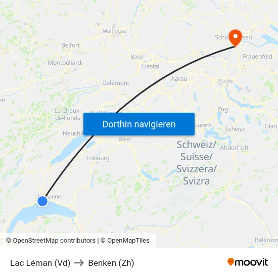 Lac Léman (Vd) to Benken (Zh) map