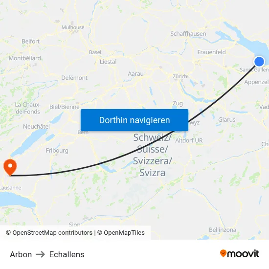 Arbon to Echallens map