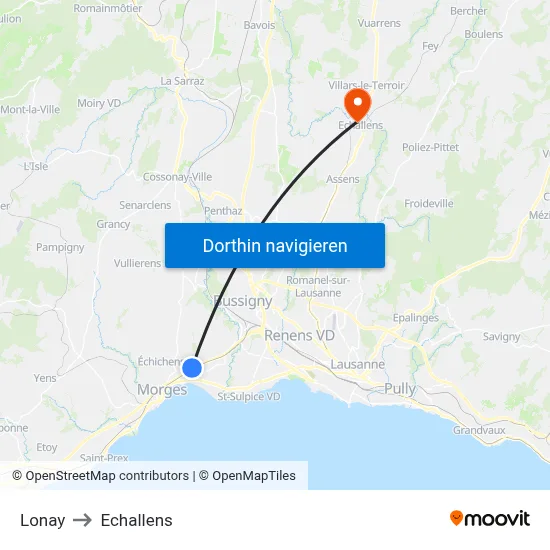 Lonay to Echallens map