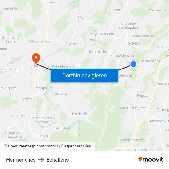 Hermenches to Echallens map