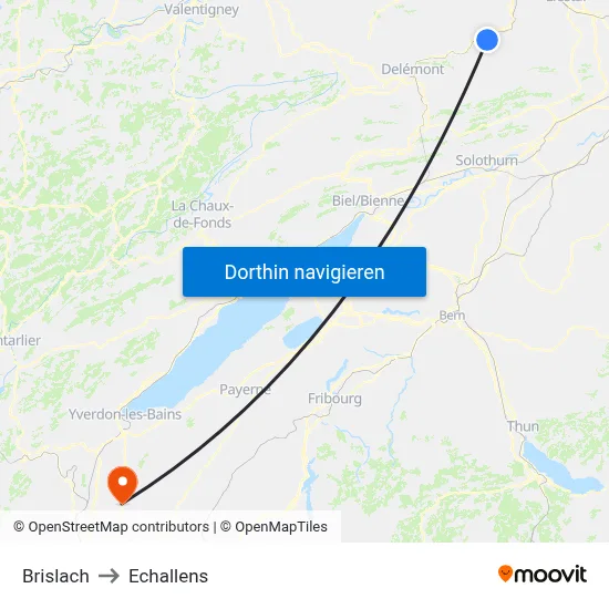Brislach to Echallens map